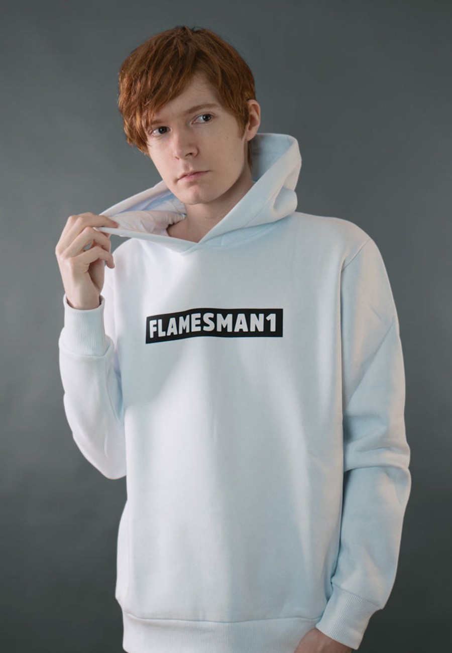 Toj Flamesman1 | Flamesman1 - Sort Logo Text / Hvid Hoodie